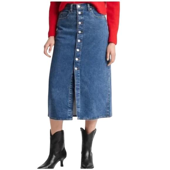 Universal Thread Dresses & Skirts - Universal Thread Denim Midi Skirt Size 12 34" Blue Medium Wash Button Front Slit